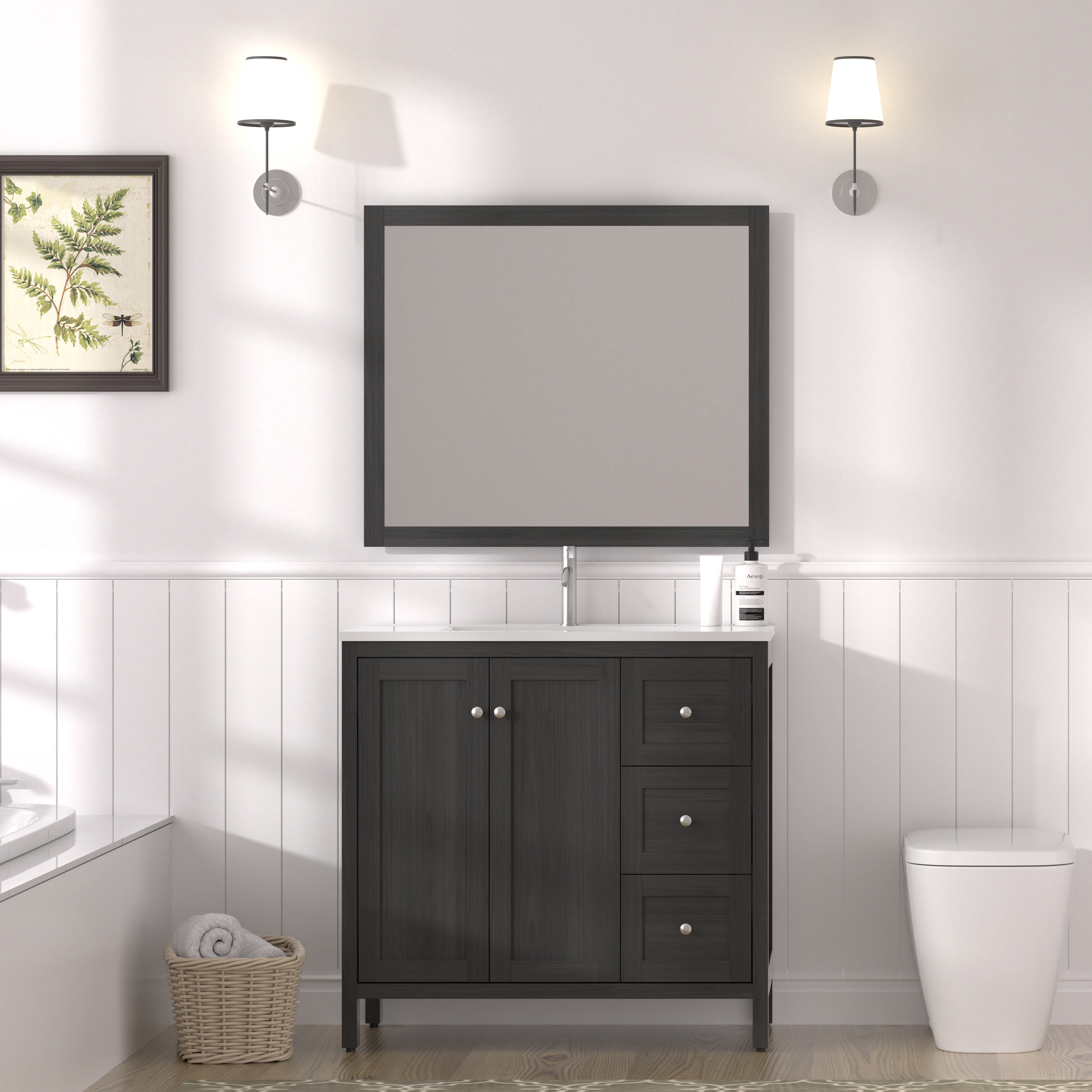 35.5" Bathroom Vanity - Modern Bathroom Cabinet with Basin