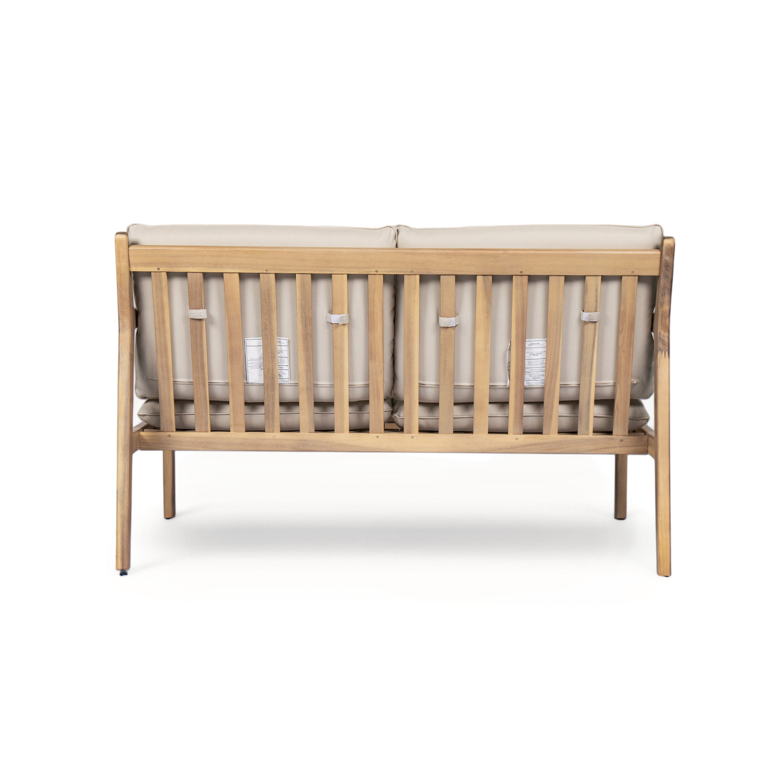 Outdoor Acacia Wood Loveseat with Coffee Table, Light Teak Frame
