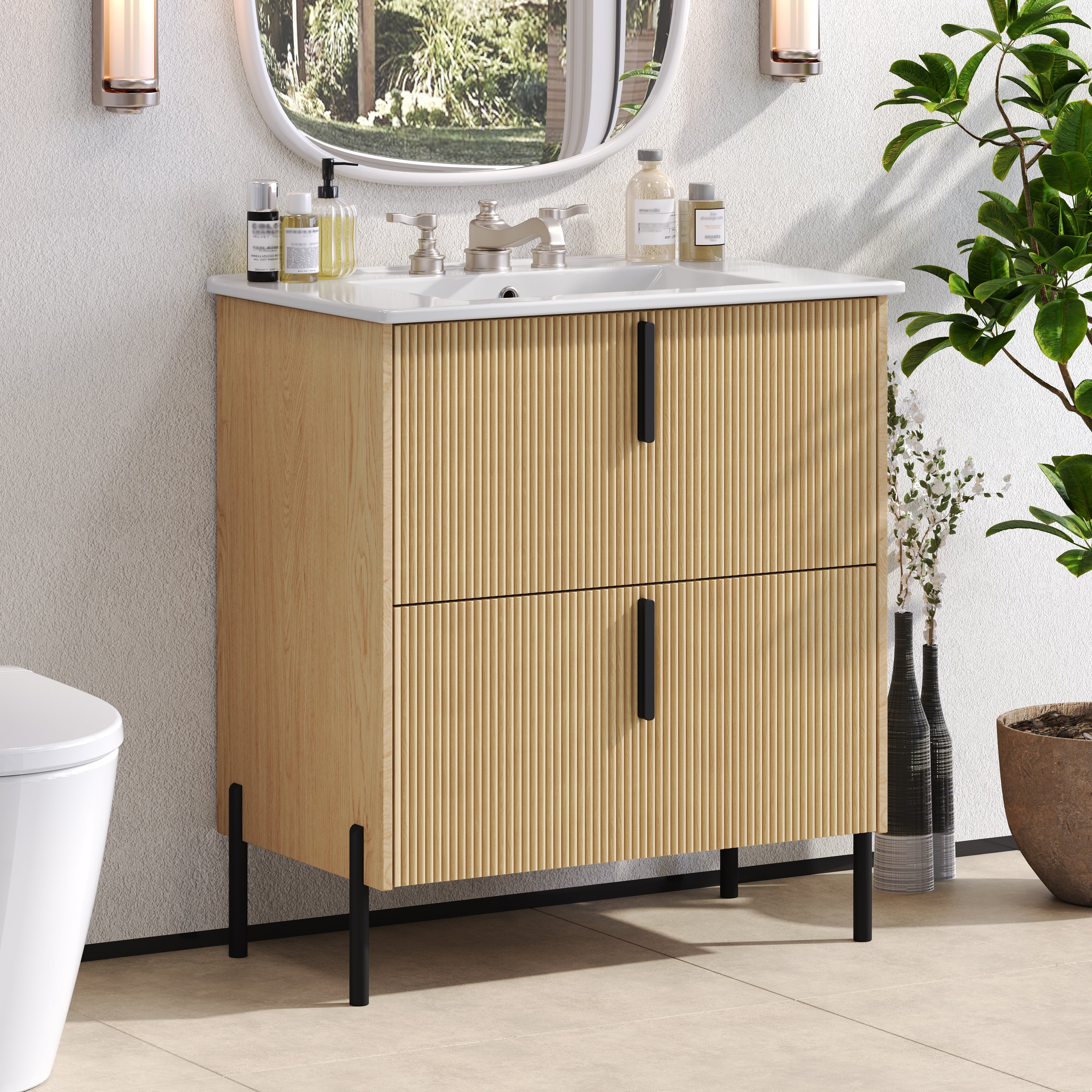 30" Bathroom Vanity with Ceramic Sink and Full-Extension Drawers