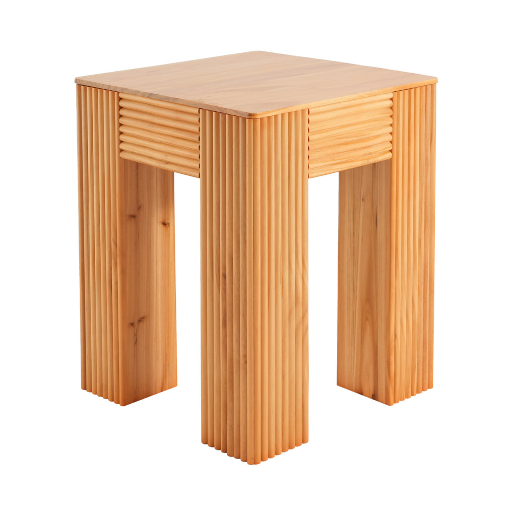 Natural Pine Wood Fluted Side Table with Elephant-Leg Design