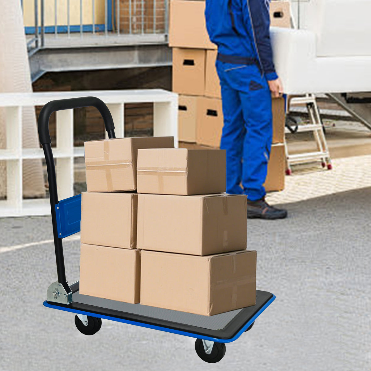 Flatbed Cart, 330-Pound Heavy Duty Capacity, Foldable Hand Truck, Blue