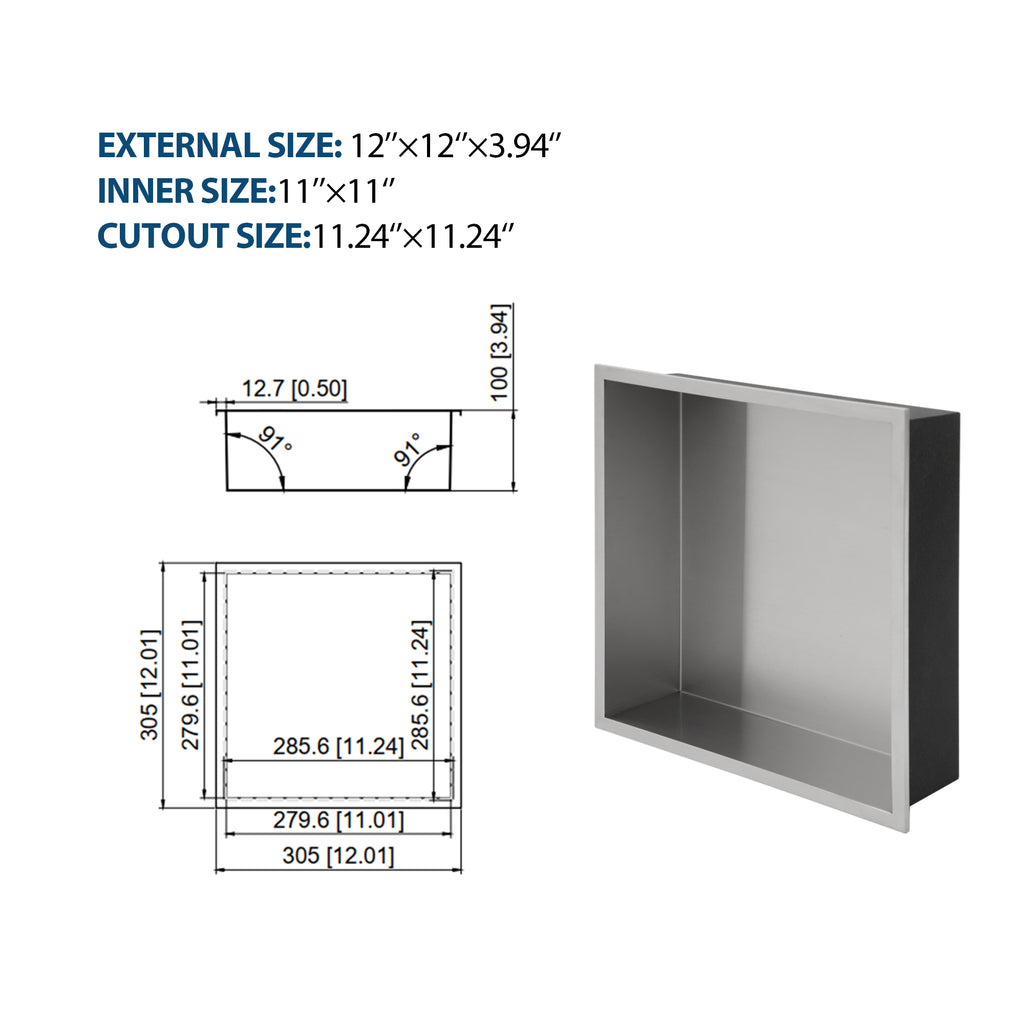 12" x 12" Stainless Steel Shower Niche, Brushed Nickel