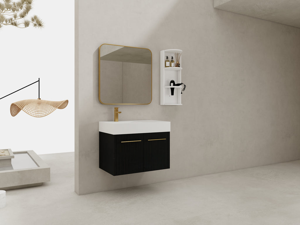 30 Inch Wall-Mounted Bathroom Vanity with Sink and Storage Rack