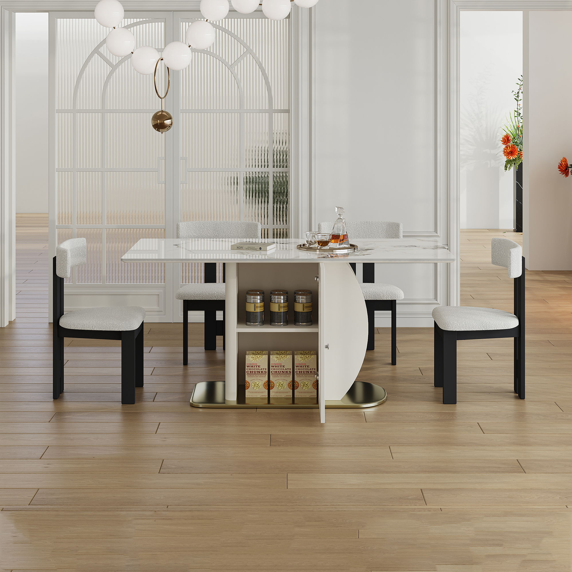 Modern Dining Table Set With Storage and Chairs