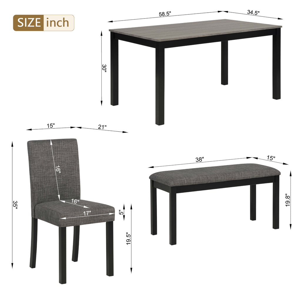 6-Piece Dining Table Set with Bench and Chairs