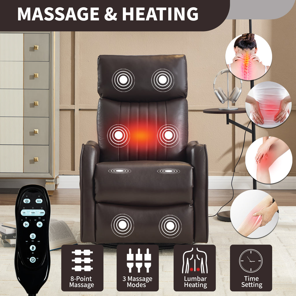 Brown Faux Leather Heat Massage Manual Recliner Chair