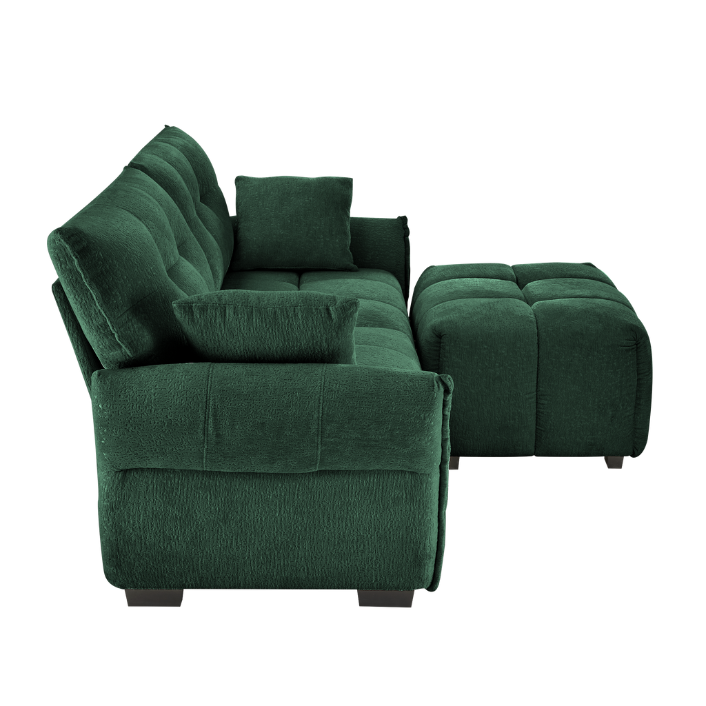 Modern Chenille Fabric 2-Seater Sofa With Ottoman
