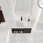 30" Wall-Mounted Floating Bathroom Vanity with Ceramic Sink – Modern Dark