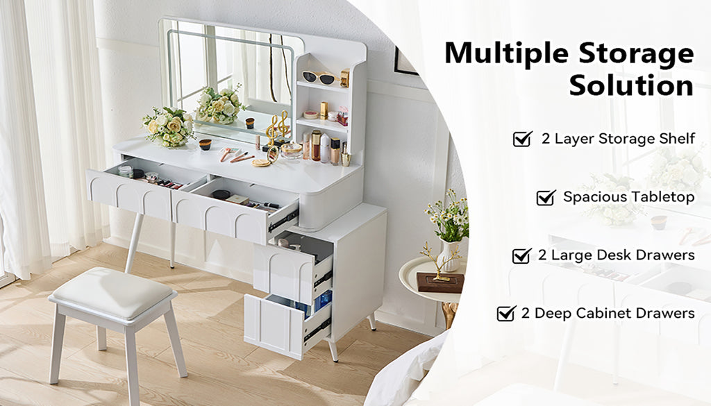 Modern Makeup Vanity Desk with LED Lights & Mirror