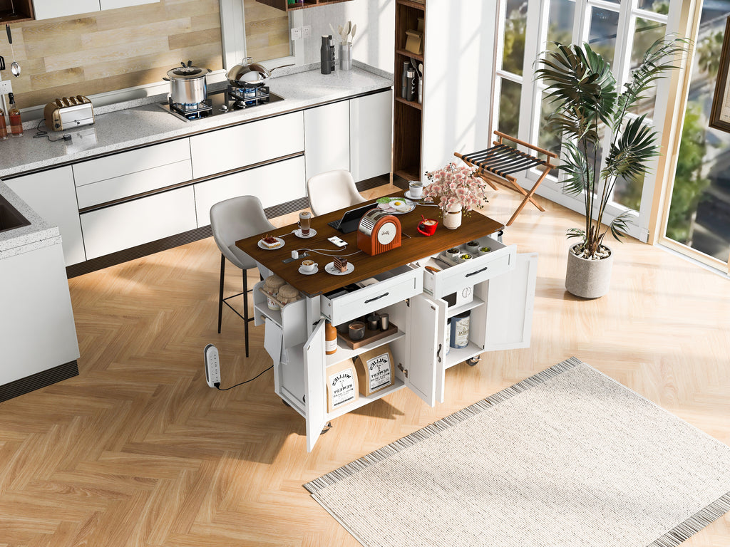 K&K Farmhouse Kitchen Island with Power Outlet