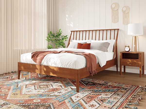 Solid Bamboo Wood Spindle Platform King Bed