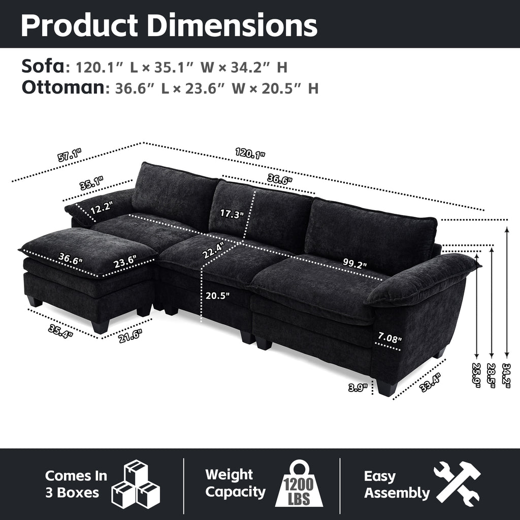 Luxury L Shape Sofa with Ottoman