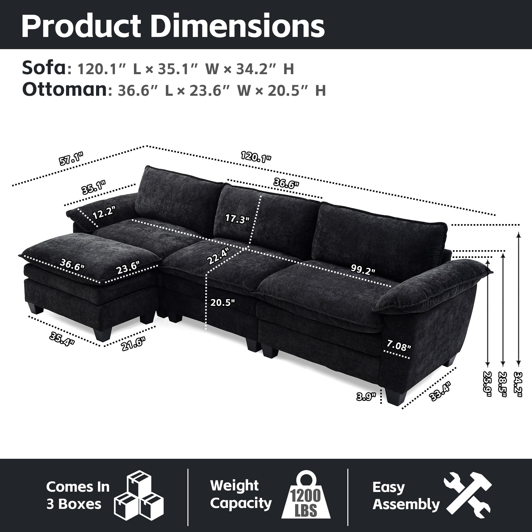 Luxury L Shape Sofa with Ottoman