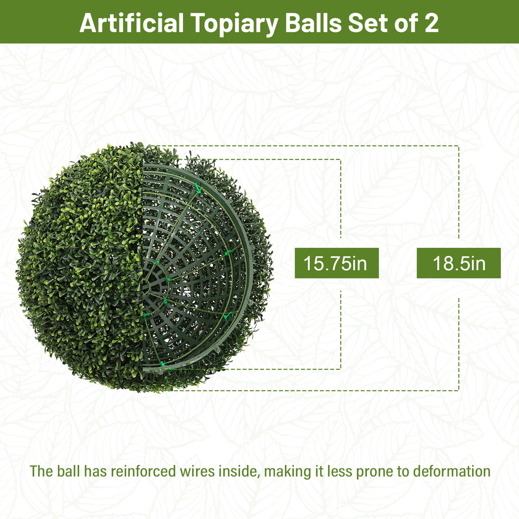 18.5-Inch Topiary Balls - Artificial Outdoor Faux Boxwood Plants