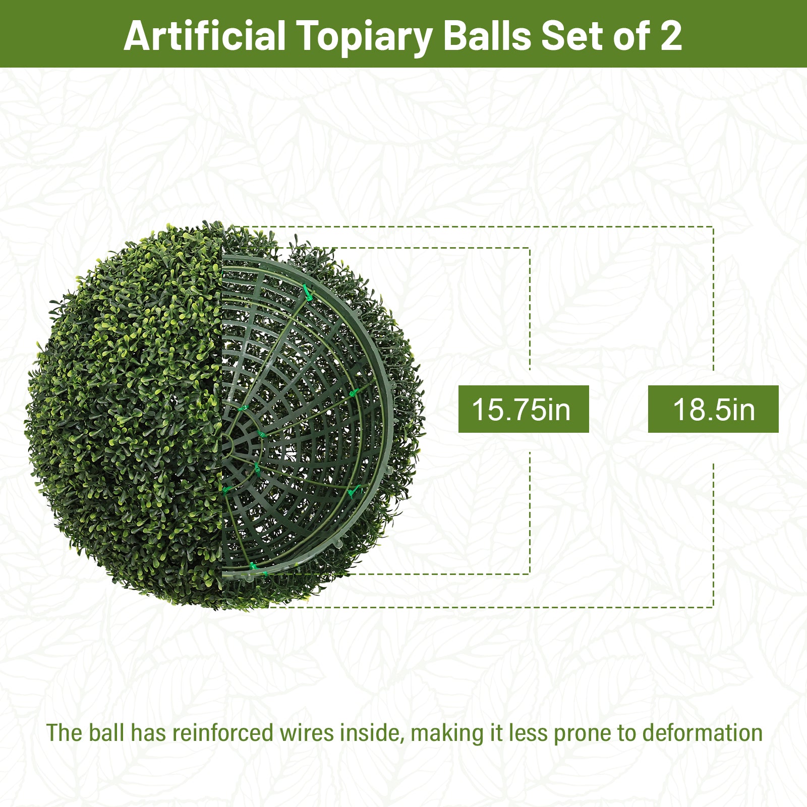 18.5-Inch Topiary Balls - Artificial Outdoor Faux Boxwood Plants