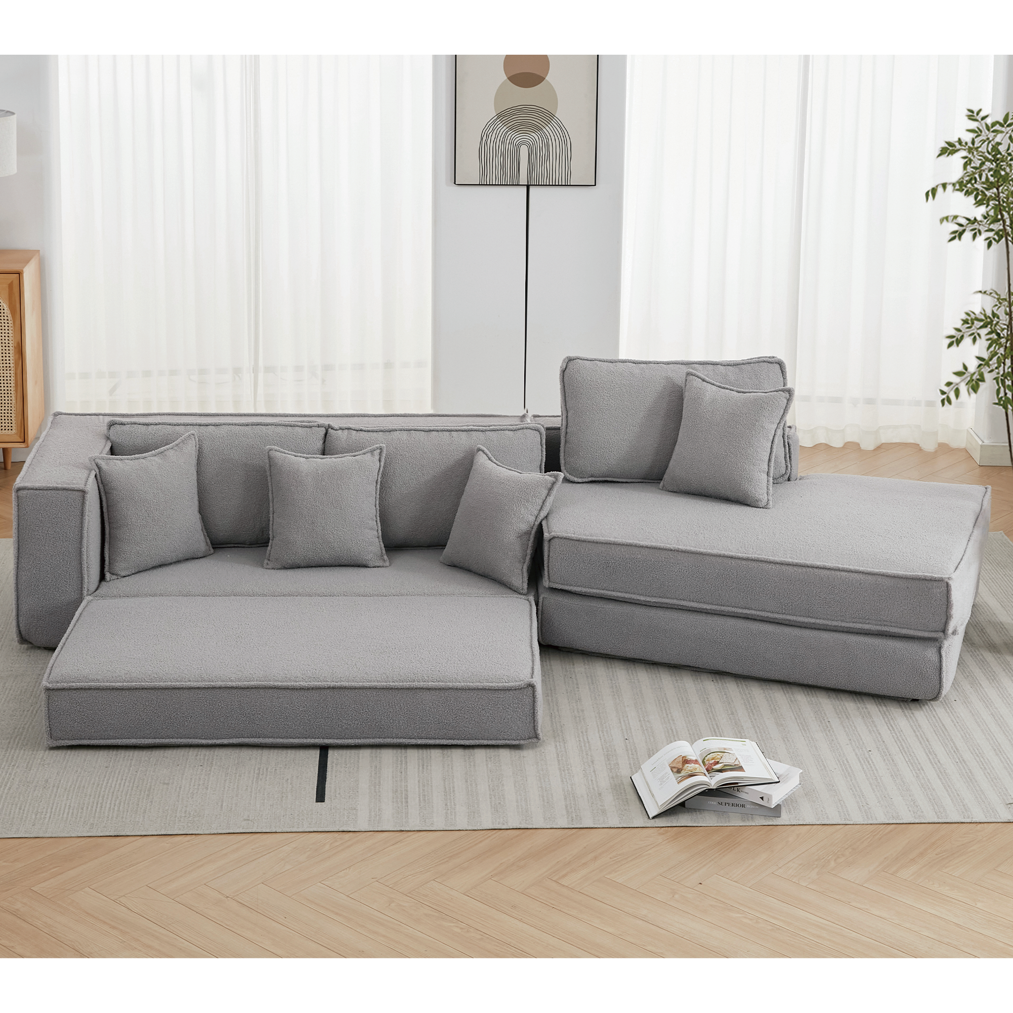 Folding Convertible 3-Seat Sleeper Sofa Bed in Gray
