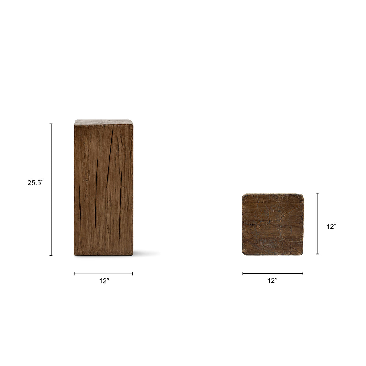 Umber Solid Reclaimed Pine Wood Side Table, 25.5-Inch, Brown