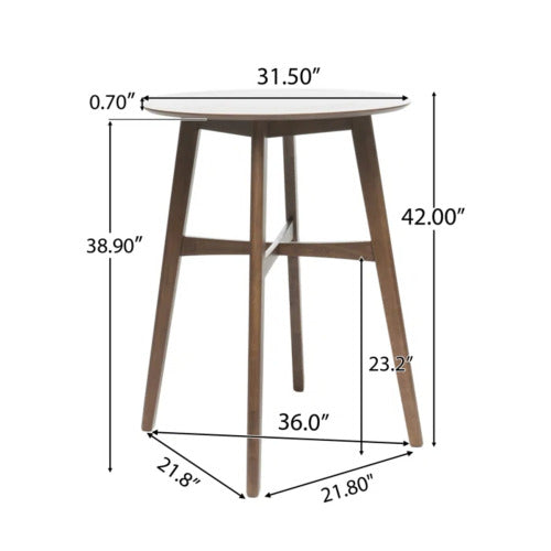 Mid-Century Modern Round Wooden Bar Table – 42" High