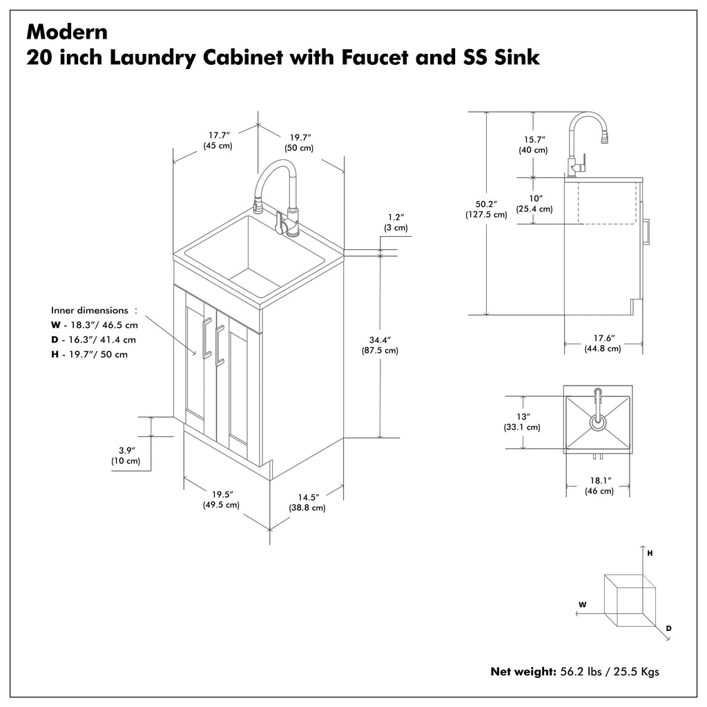 Modern Wide Shaker All-In-One 20-Inch Laundry Utility Sink and Cabinet