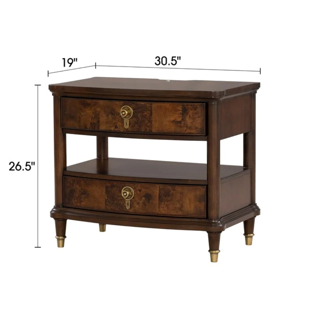 Traditional Style 1pc Nightstand Power Outlet Round Key Knobs