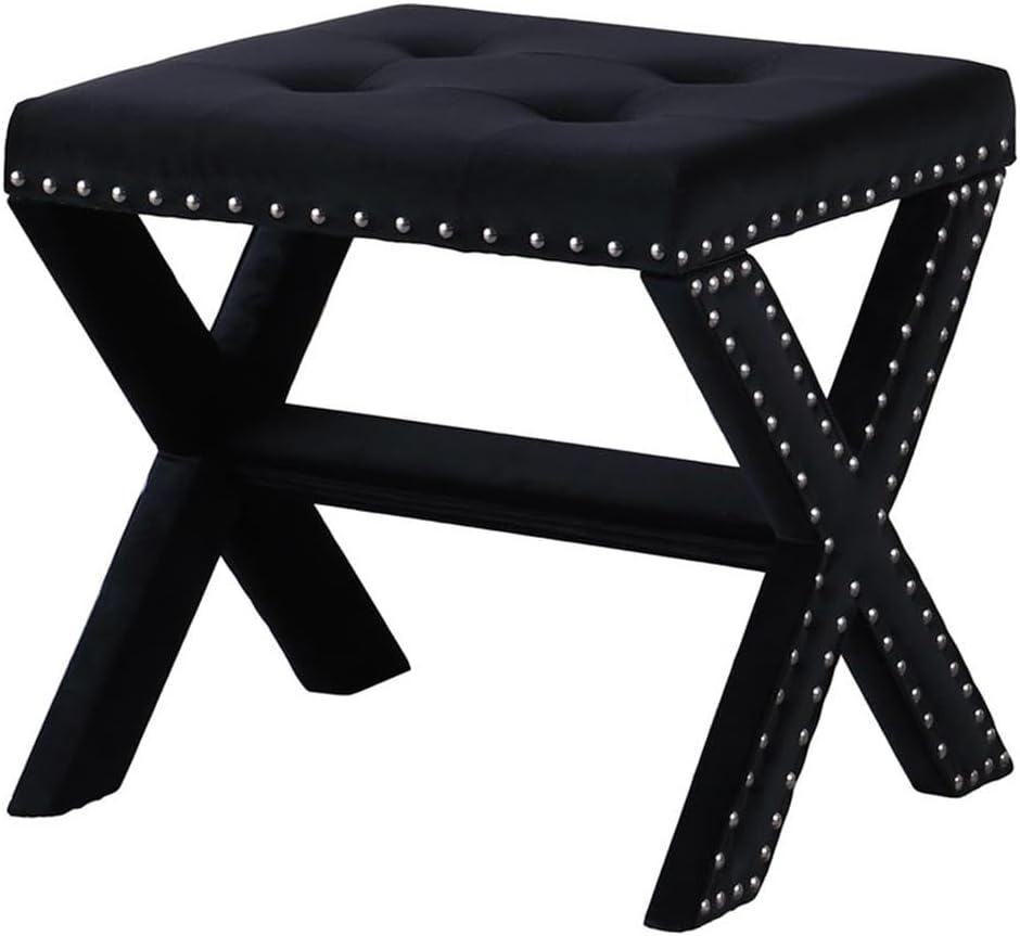 Velvet Upholstered Accent Bench with Nailhead Trim