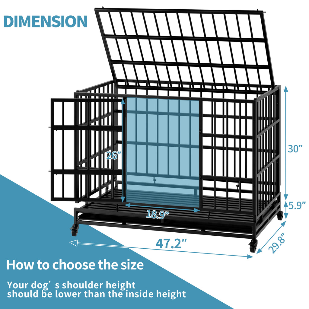 48 Inch Heavy Duty Indestructible Dog Crate with Wheels