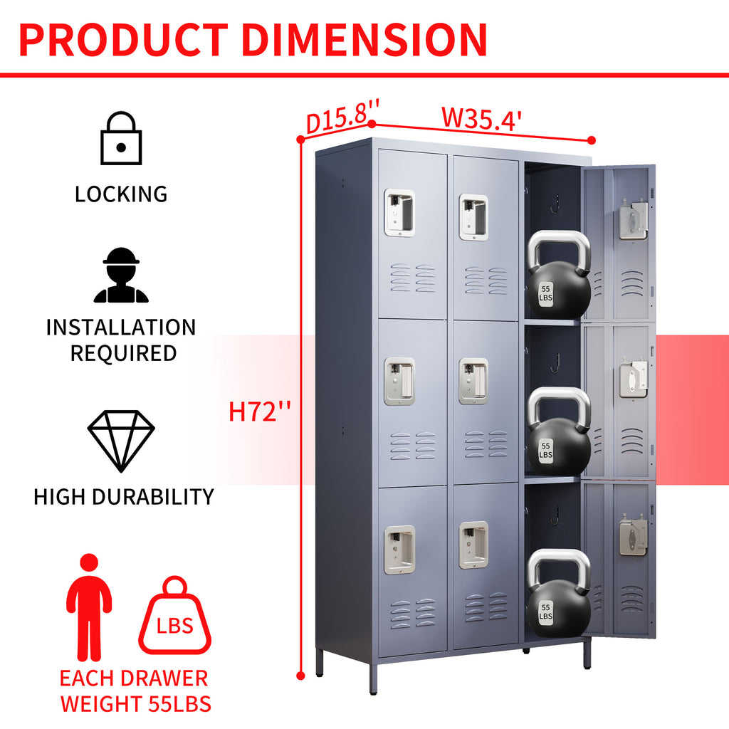 9 Door 72"H Metal Lockers With Lock