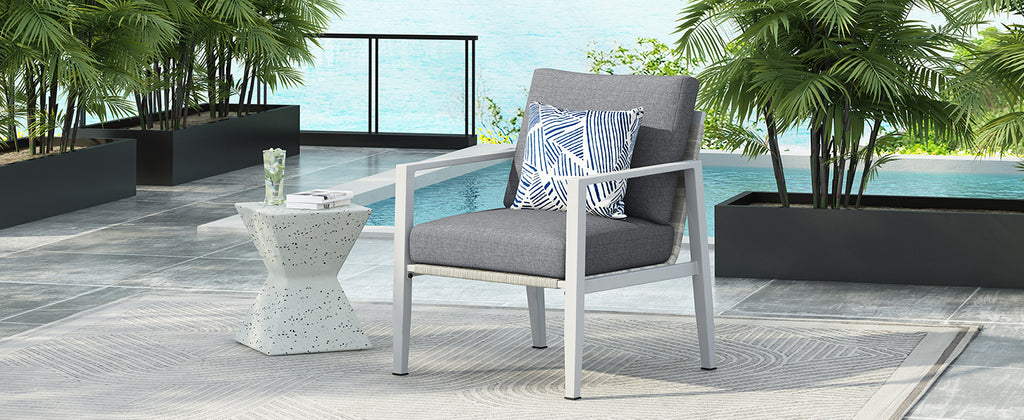 Silver Aluminum Lounge Chair with Sleek Rope Accents