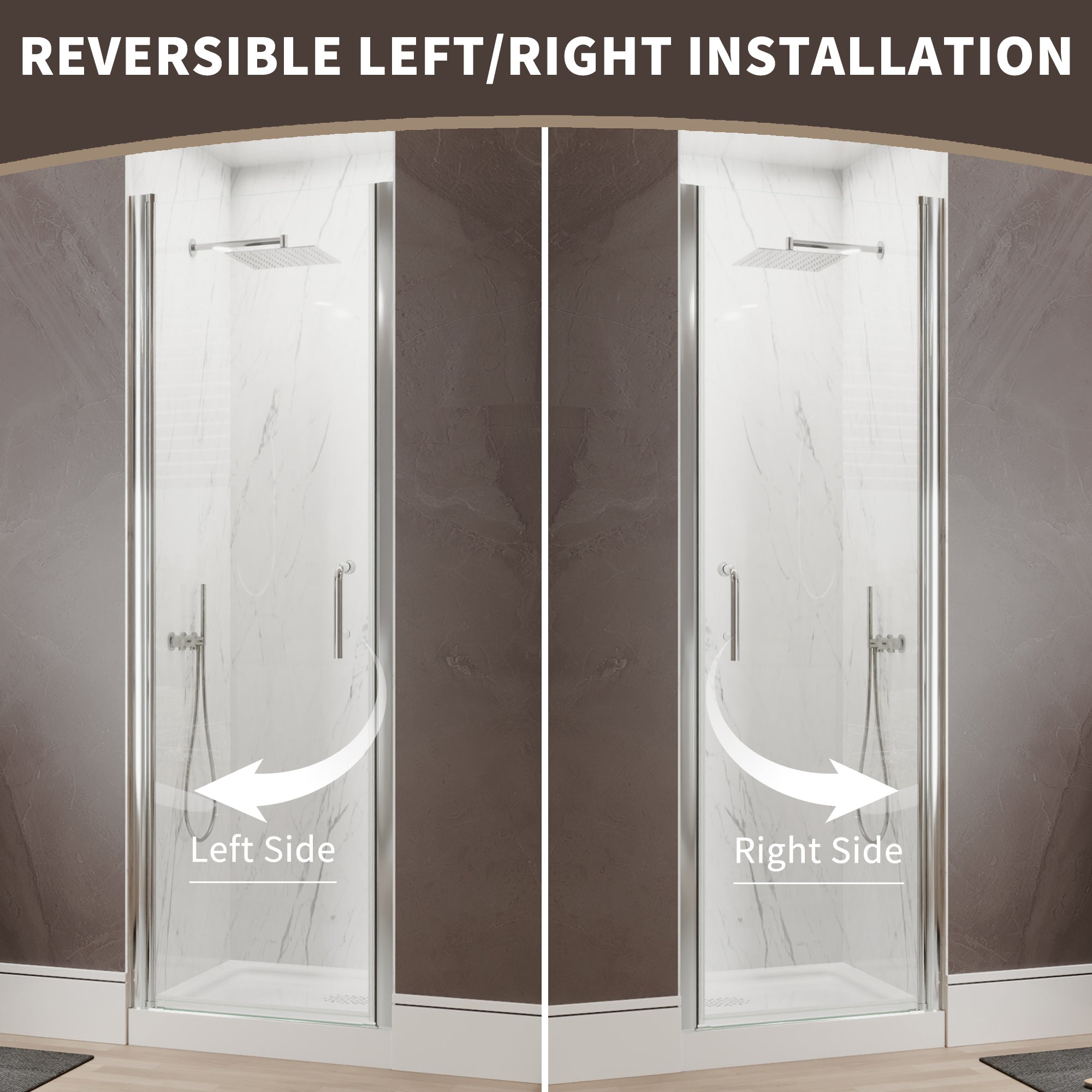 34 In. to 36 In. x 72 In. Semi-Frameless Pivot Shower Door