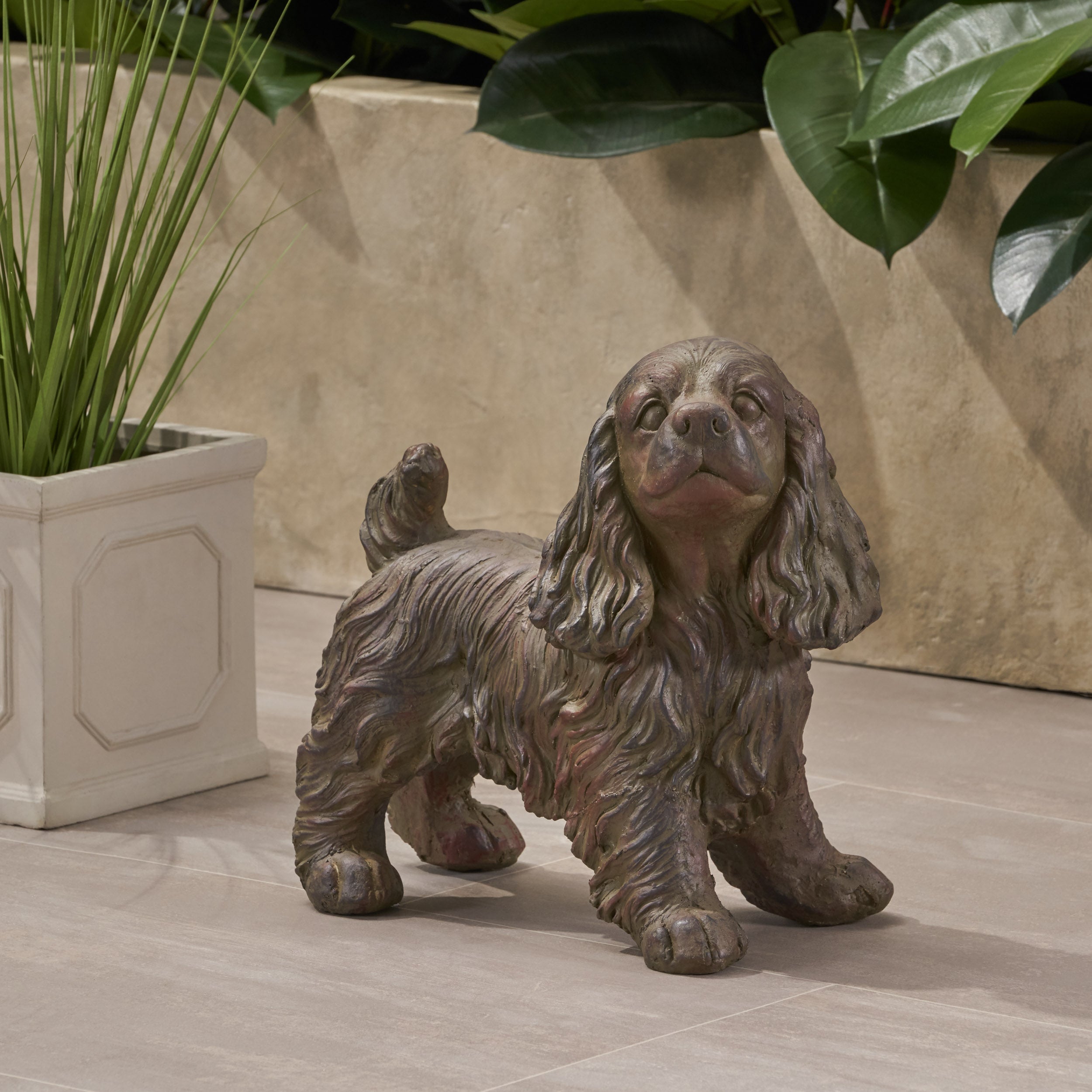 Josie Dog Cast Stone Garden Statue, Outdoor Cocker Spaniel