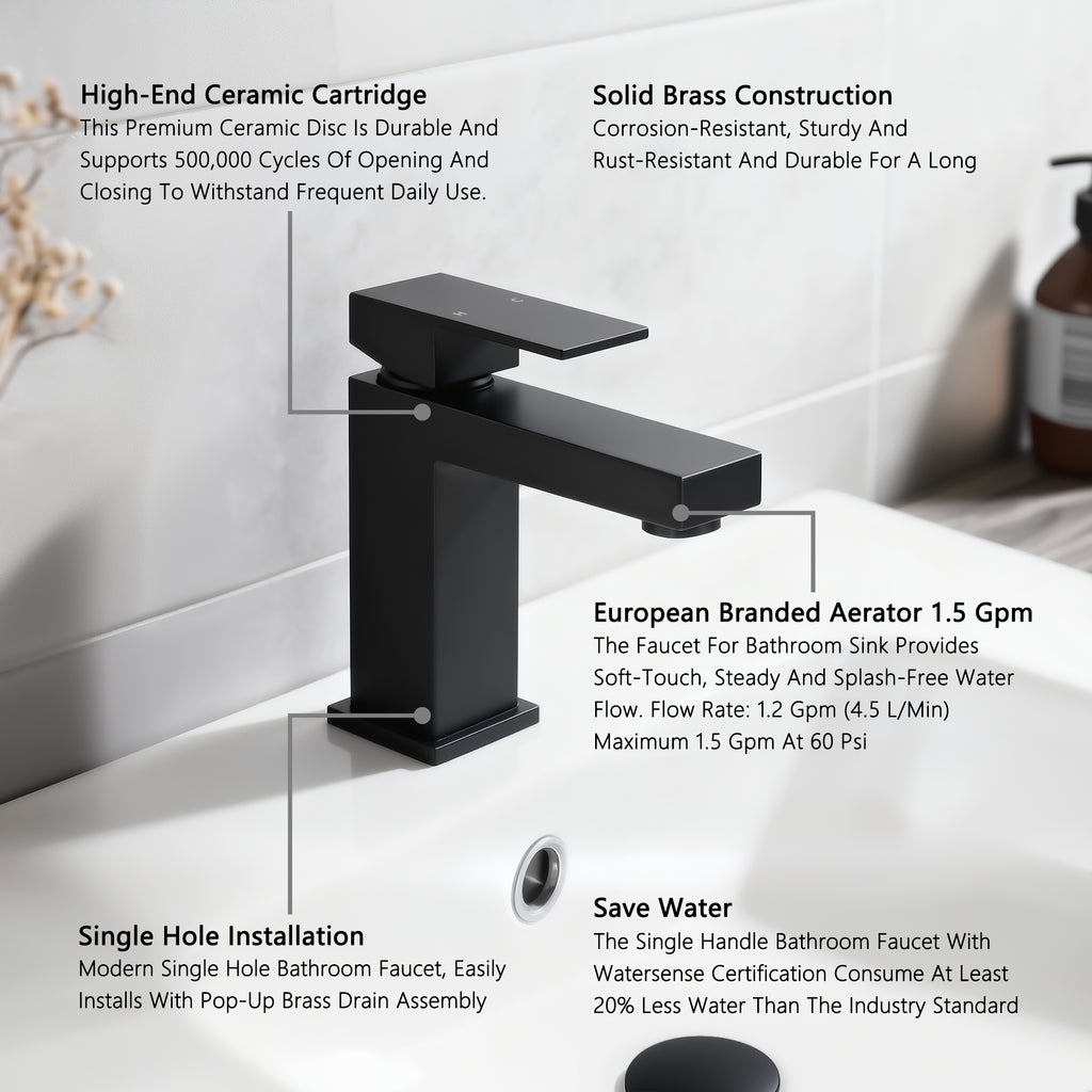 Single Handle Bathroom Faucet, Matte Black