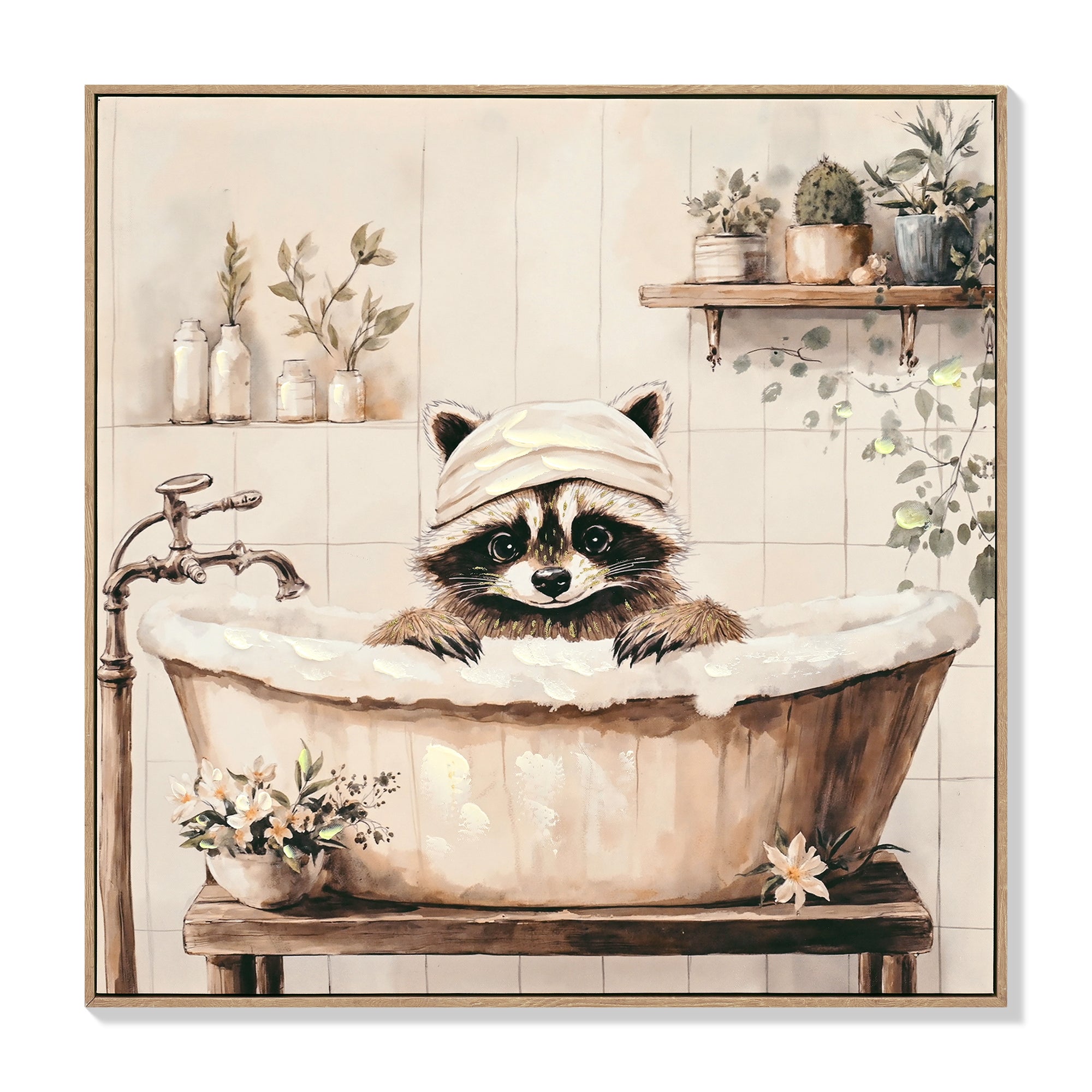 Raccoon Bathroom Canvas Wall Art