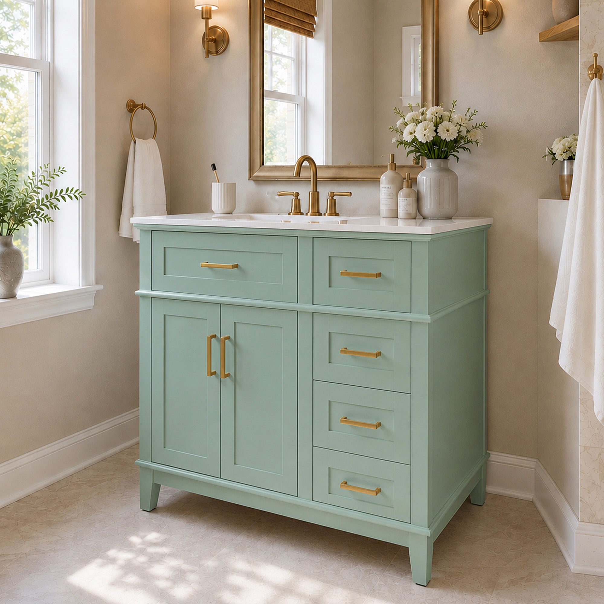 36" Light Green Modern Bathroom Vanity