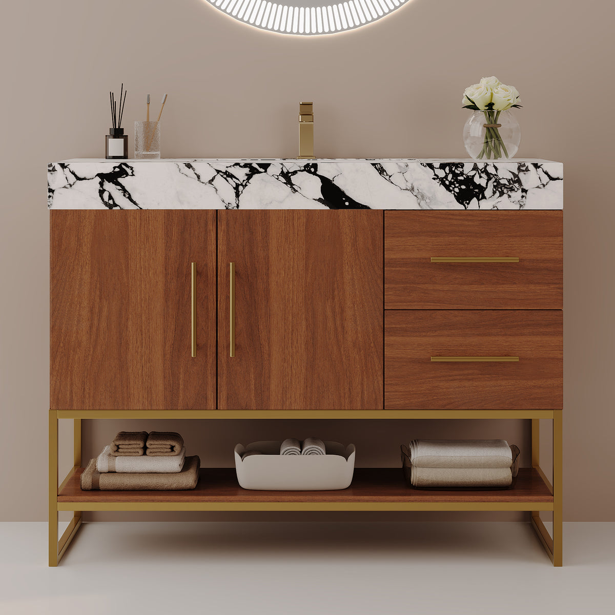 36" Modern Free-Standing Bathroom Vanity with Seamless Sink