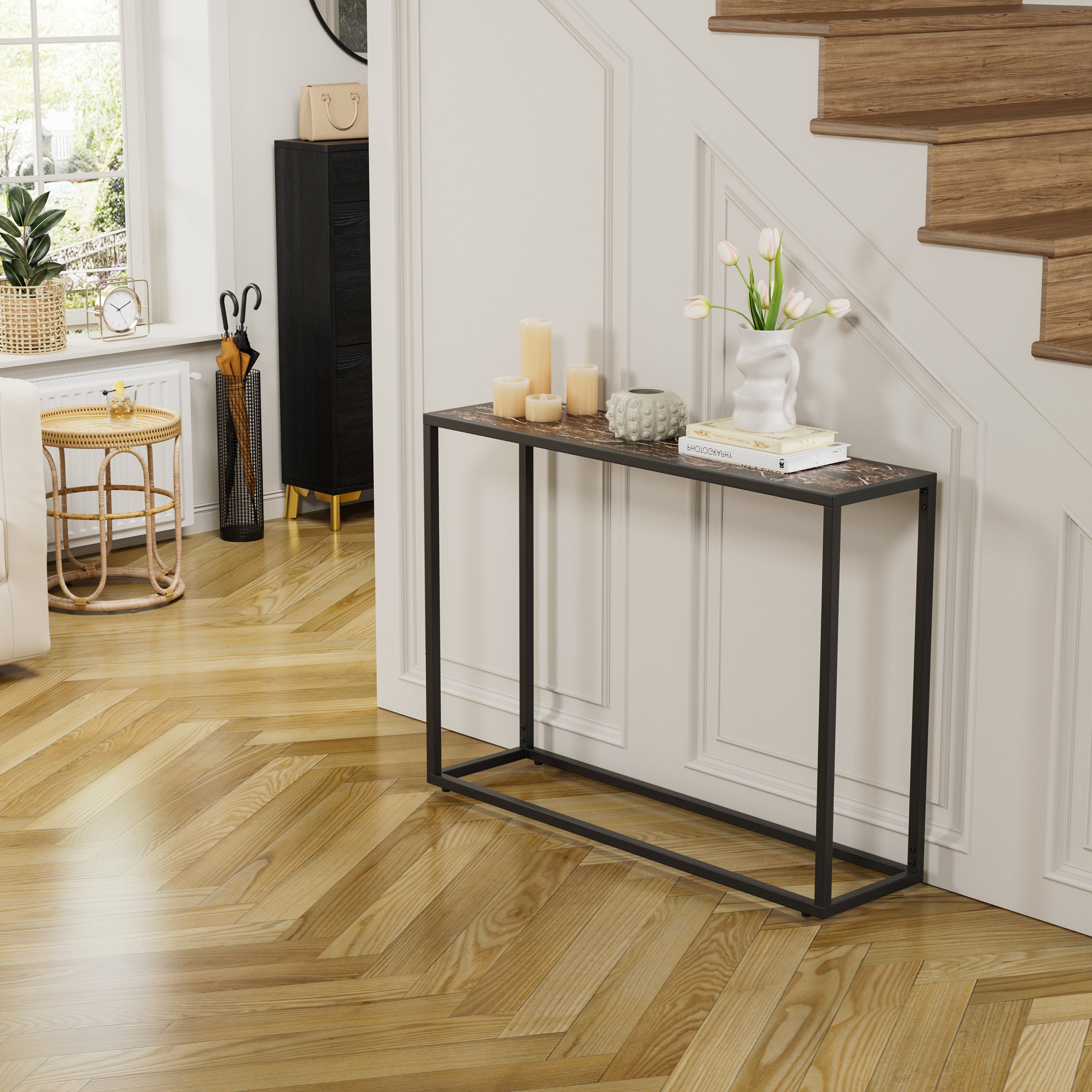 Narrow Console Table - High-End Edge Wrapped Foyer Table