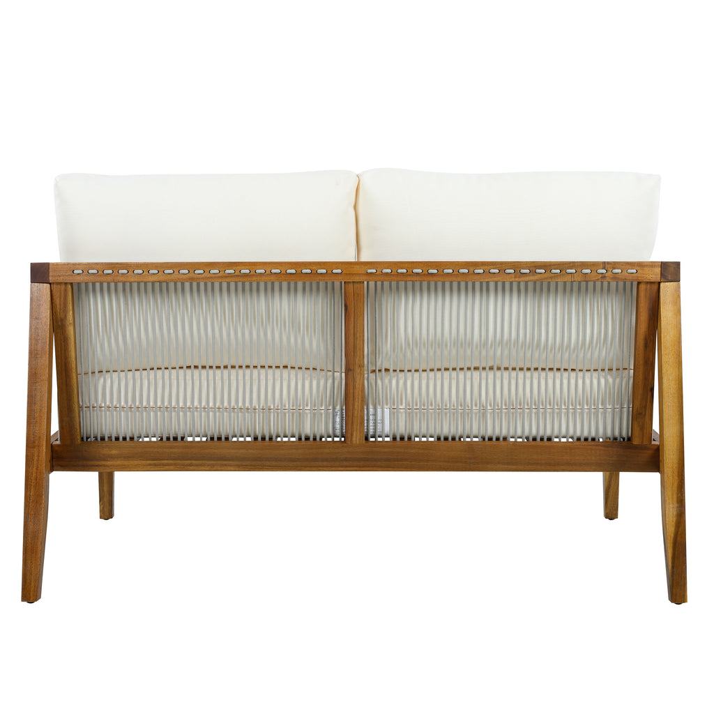 Outdoor 4-Piece Sofa Set, Acacia Wood Frame with Rope Detail