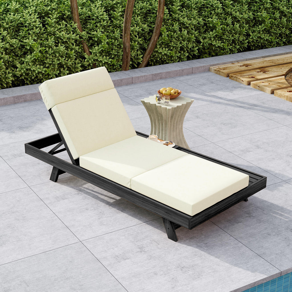 Lounge Chaise Set With Headrest, Acacia Wood