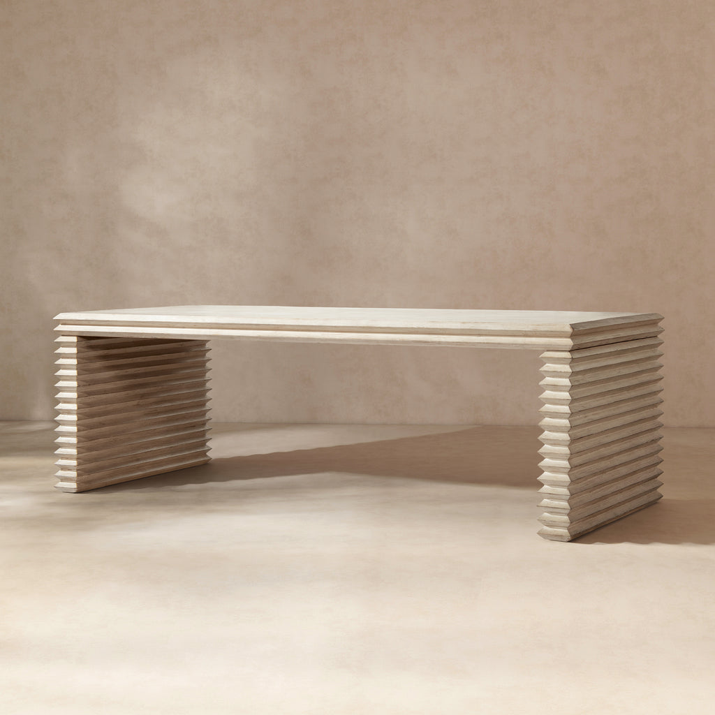 Veda 94" Reclaimed Wood Stacked Geometric Waterfall Dining Table
