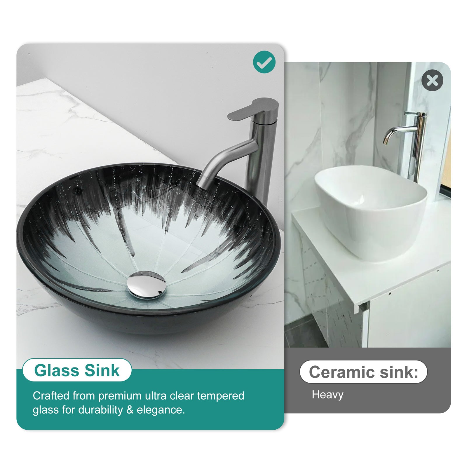 Artistic Tempered Glass Bathroom Vessel Sink