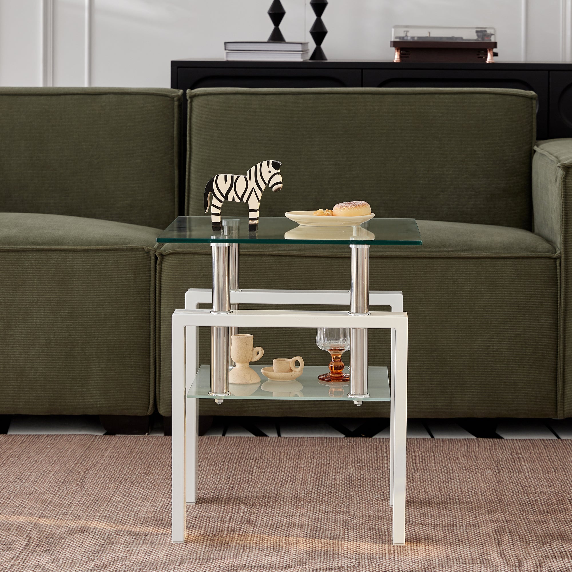 2 Pieces Tempered Glass End Table Set