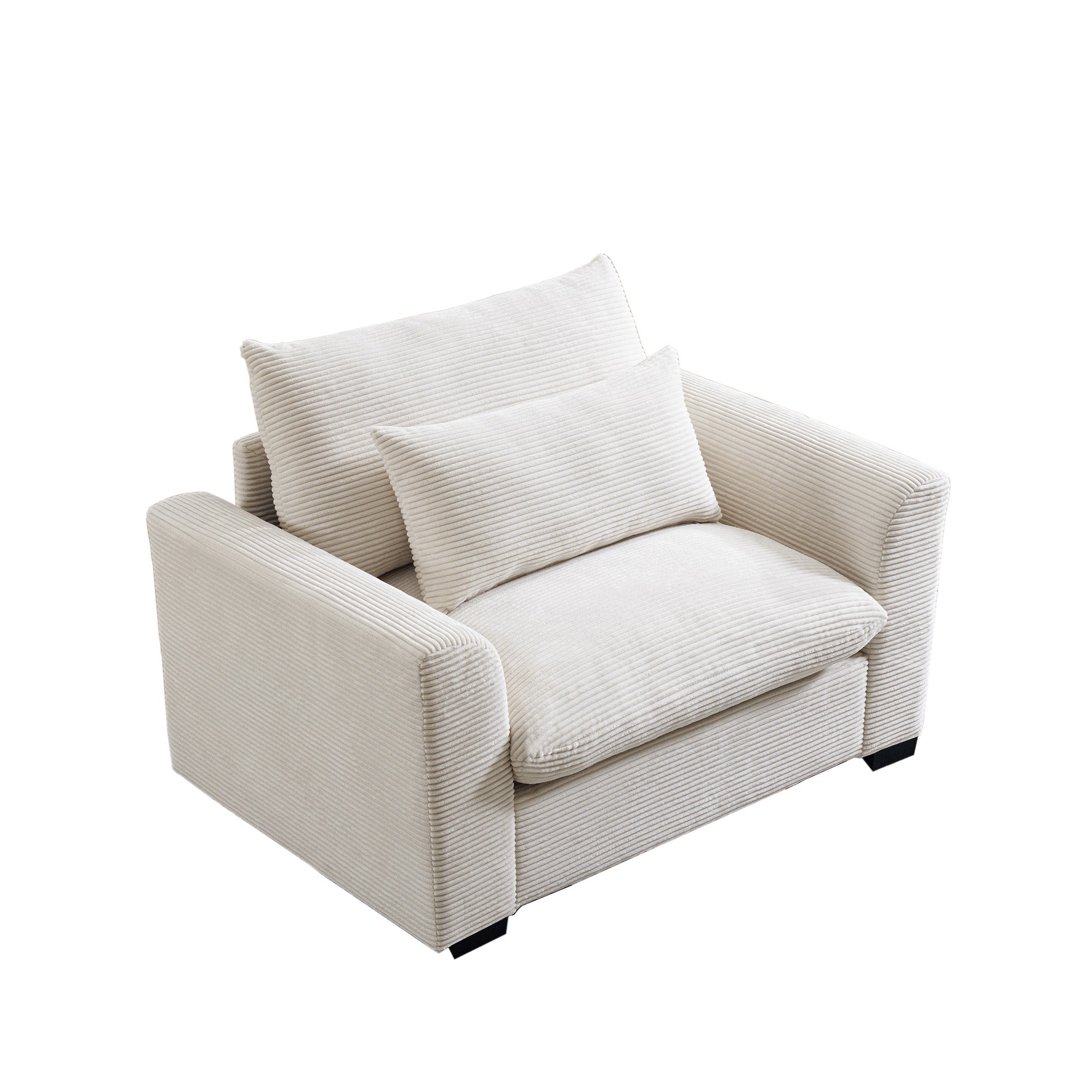 Beige Corduroy Deep Seat Accent Chair