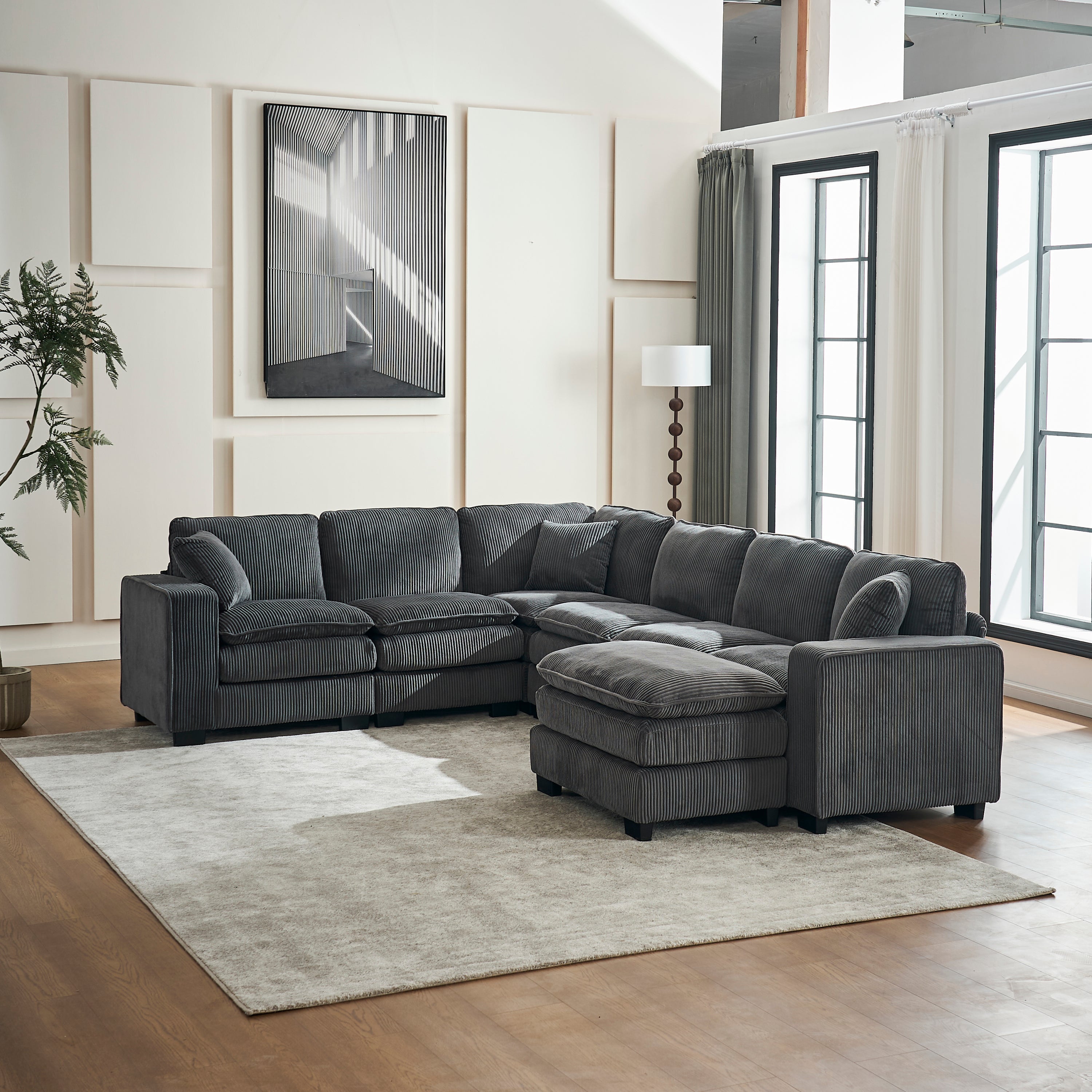 Modern U Shaped 6-Seat Sectional Sofa with Ottoman
