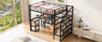Full Size Metal Loft Bed with Staircase, Built-in Desk and Shelves
