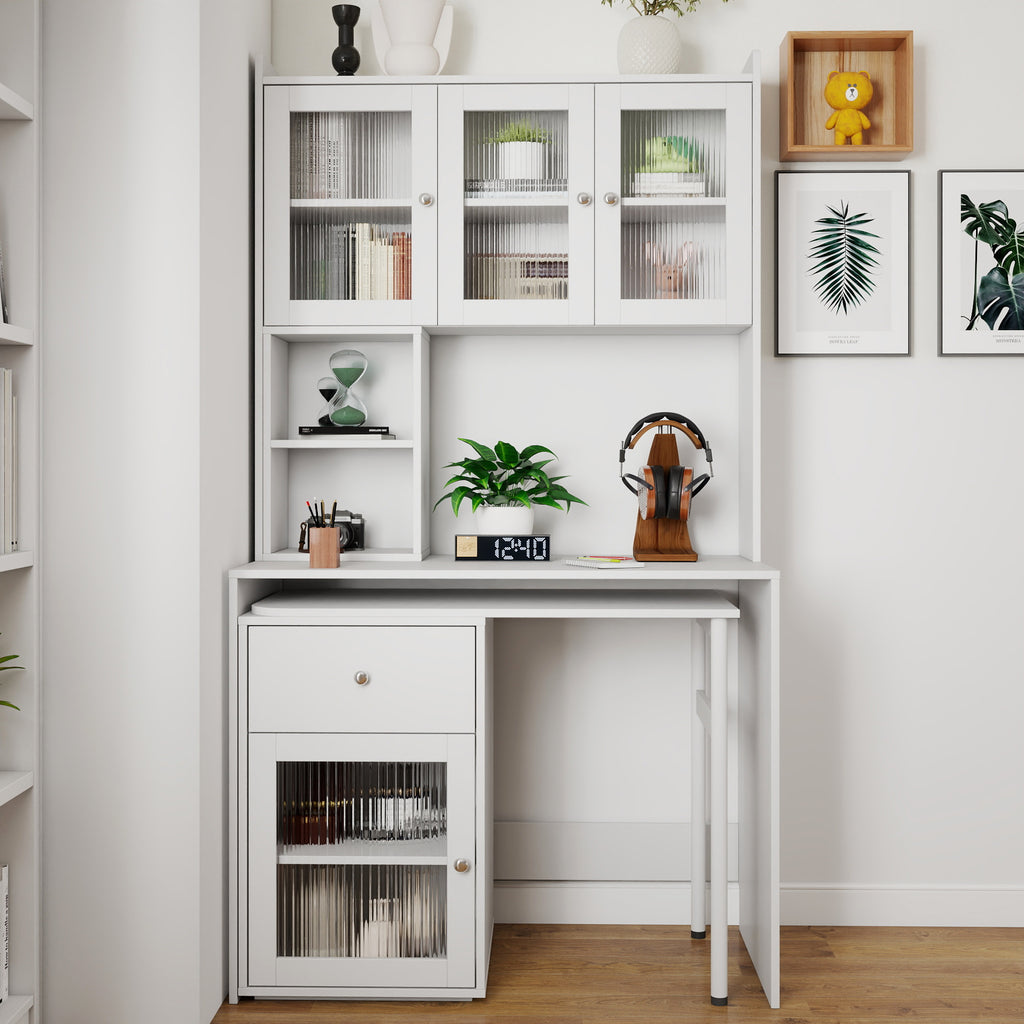 Computer Desk with Glass Door for Home Office
