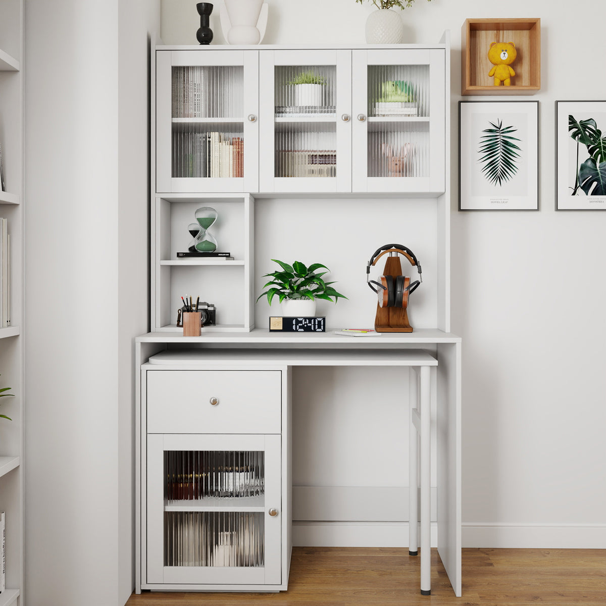 Computer Desk with Glass Door for Home Office
