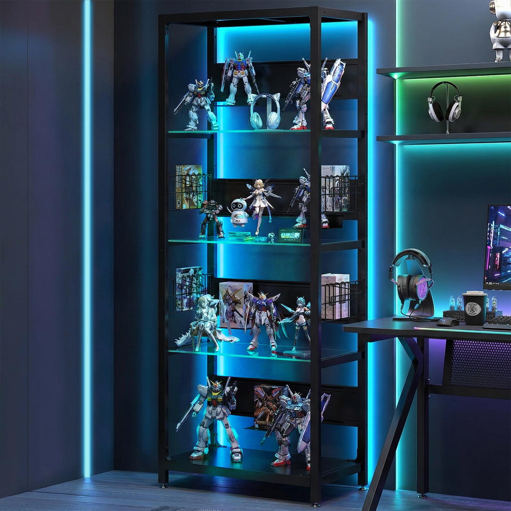 4-Tier Glass Display Shelf with RGB Lights