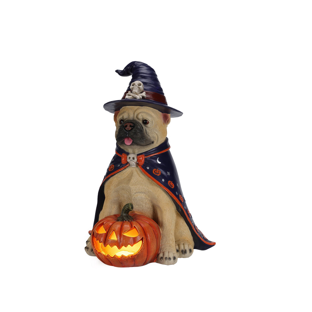 Halloween Bulldog Witch Statue