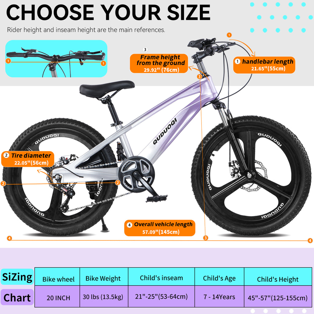 FKZNPJ 20 Inch Kids Mountain Bike, 7-Speed Youth Bicycle