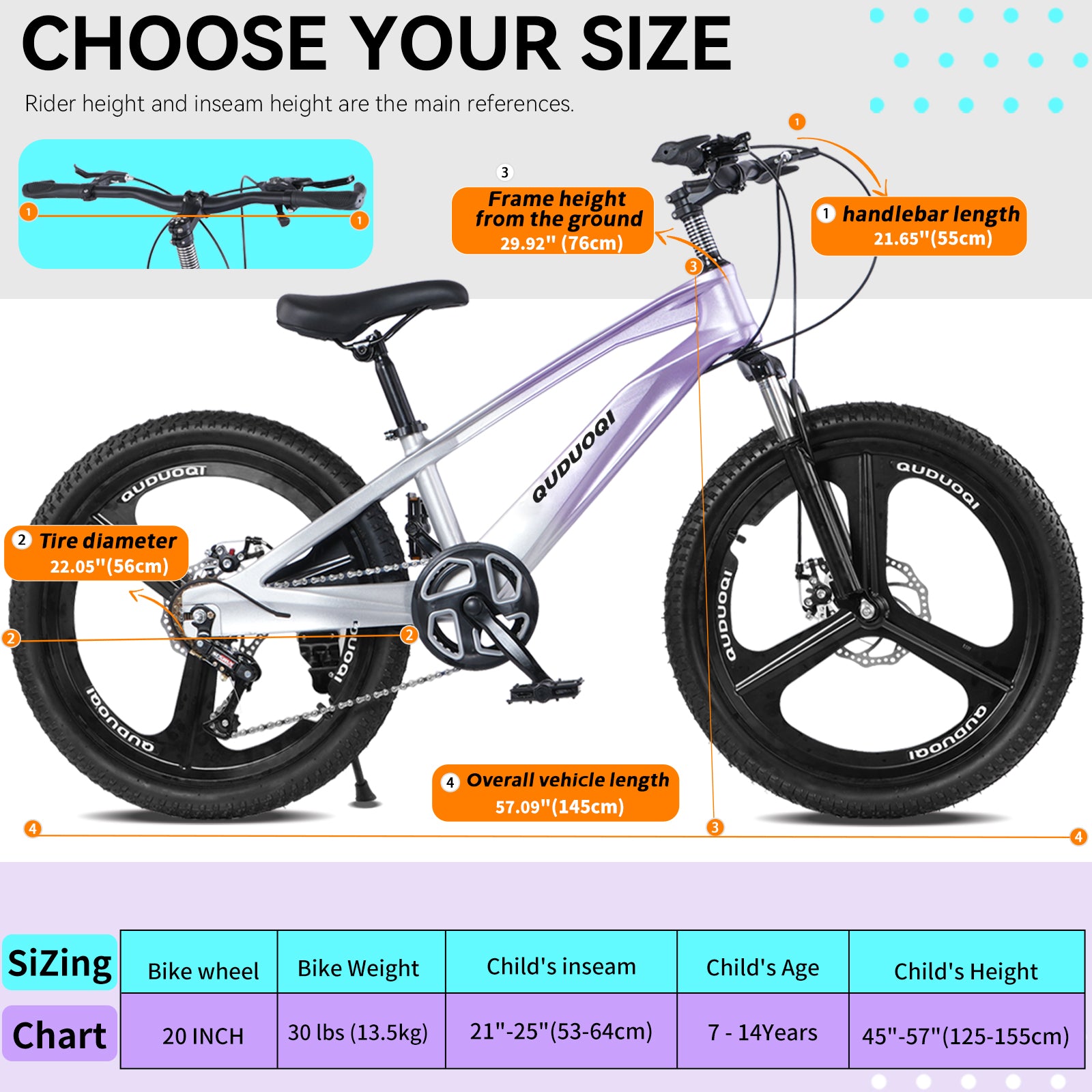 FKZNPJ 20 Inch Kids Mountain Bike, 7-Speed Youth Bicycle