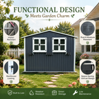 9x6 FT Outdoor Metal Storage Shed with Window & Flower Rack